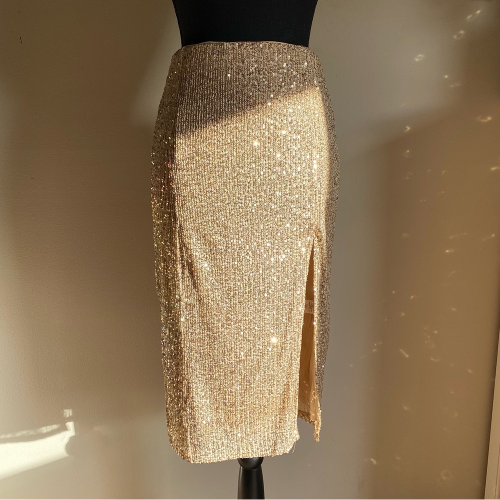 Better Be Gold Sequen Midi Skirt